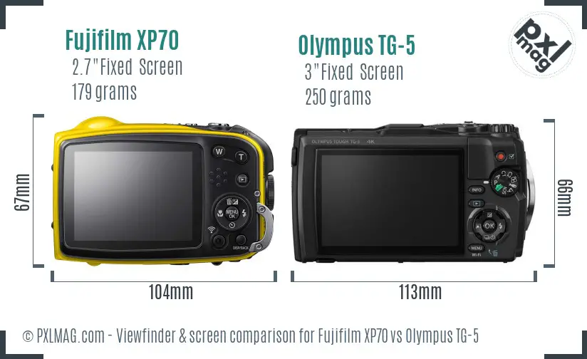 Fujifilm XP70 vs Olympus TG-5 Screen and Viewfinder comparison