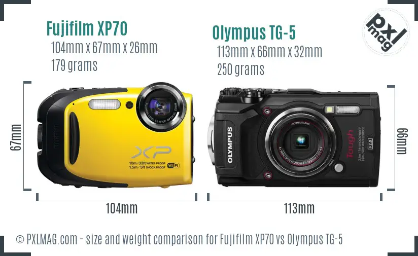 Fujifilm XP70 vs Olympus TG-5 size comparison
