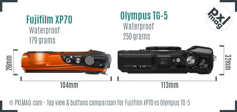 Fujifilm XP70 vs Olympus TG-5 top view buttons comparison