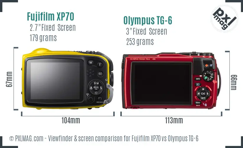 Fujifilm XP70 vs Olympus TG-6 Screen and Viewfinder comparison