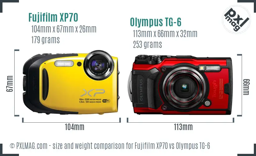 Fujifilm XP70 vs Olympus TG-6 size comparison