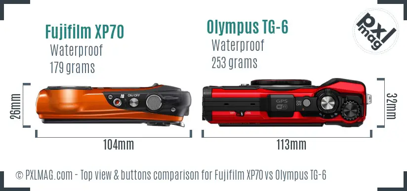 Fujifilm XP70 vs Olympus TG-6 top view buttons comparison