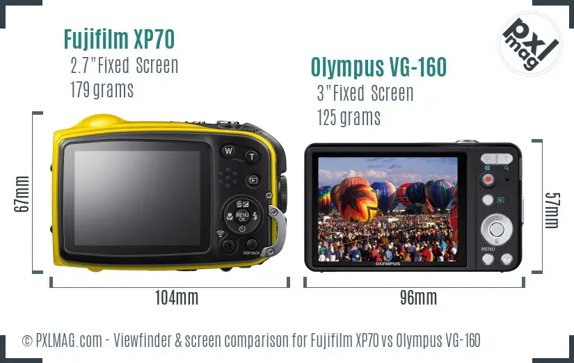 Fujifilm XP70 vs Olympus VG-160 Screen and Viewfinder comparison
