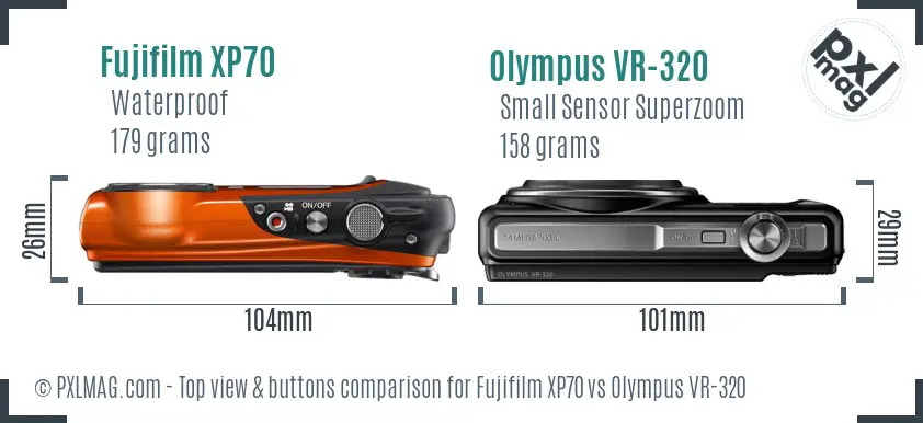 Fujifilm XP70 vs Olympus VR-320 top view buttons comparison
