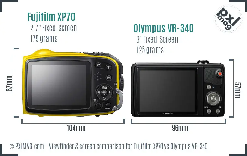 Fujifilm XP70 vs Olympus VR-340 Screen and Viewfinder comparison
