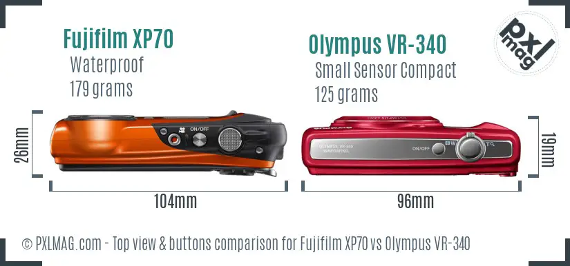 Fujifilm XP70 vs Olympus VR-340 top view buttons comparison