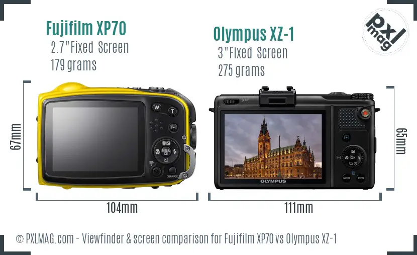 Fujifilm XP70 vs Olympus XZ-1 Screen and Viewfinder comparison