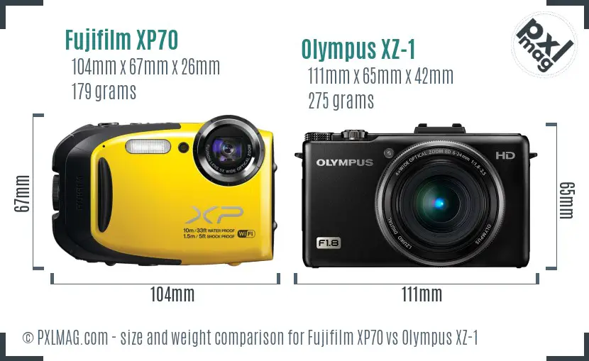 Fujifilm XP70 vs Olympus XZ-1 size comparison