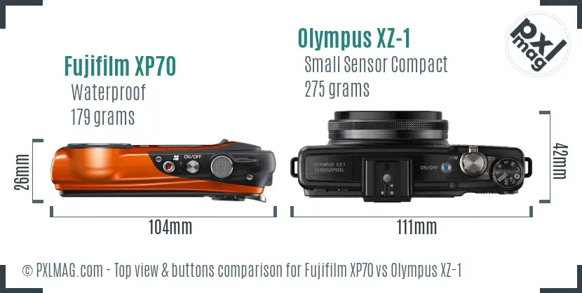 Fujifilm XP70 vs Olympus XZ-1 top view buttons comparison