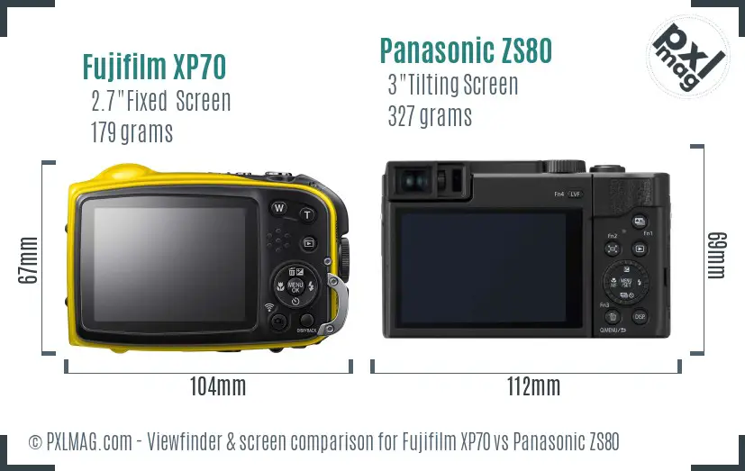 Fujifilm XP70 vs Panasonic ZS80 Screen and Viewfinder comparison