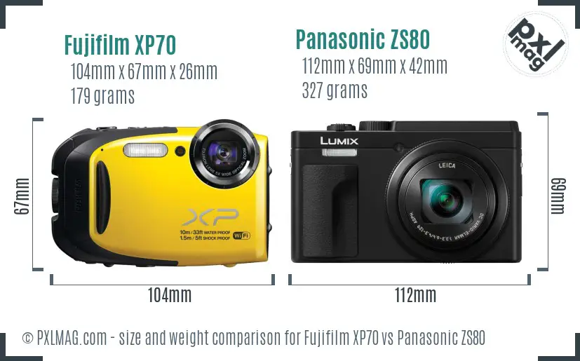 Fujifilm XP70 vs Panasonic ZS80 size comparison