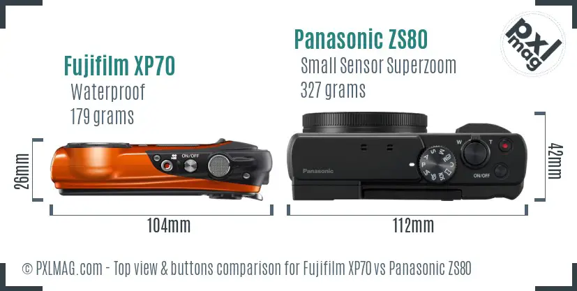 Fujifilm XP70 vs Panasonic ZS80 top view buttons comparison