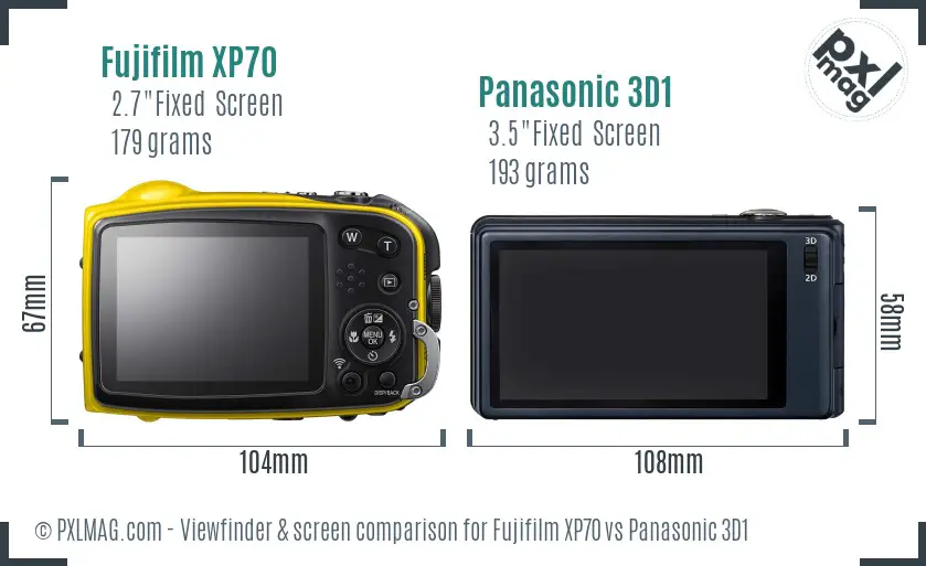 Fujifilm XP70 vs Panasonic 3D1 Screen and Viewfinder comparison