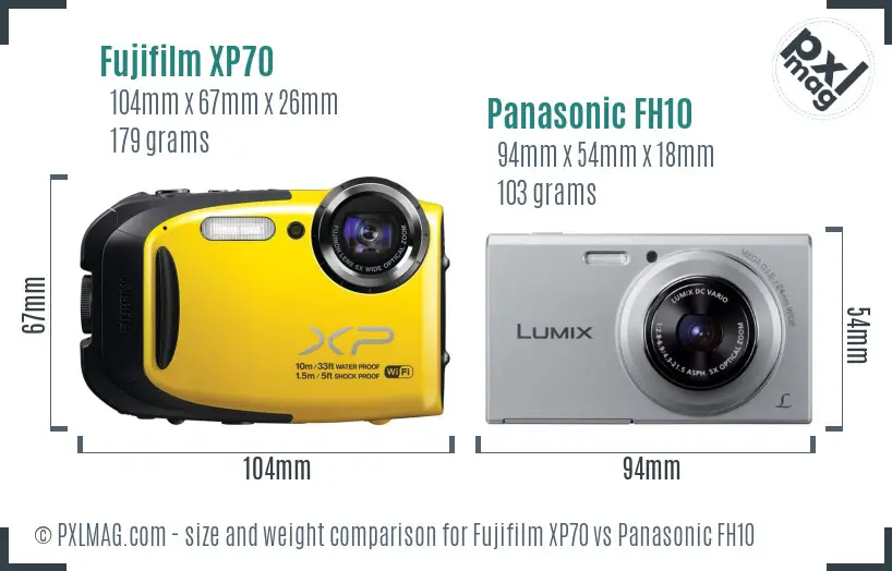 Fujifilm XP70 vs Panasonic FH10 size comparison