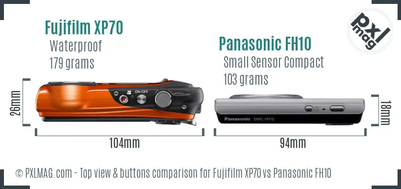 Fujifilm XP70 vs Panasonic FH10 top view buttons comparison