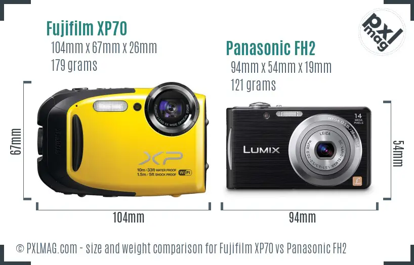 Fujifilm XP70 vs Panasonic FH2 size comparison