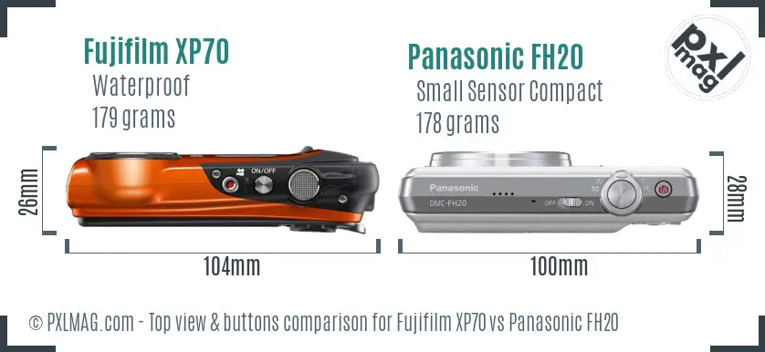 Fujifilm XP70 vs Panasonic FH20 top view buttons comparison