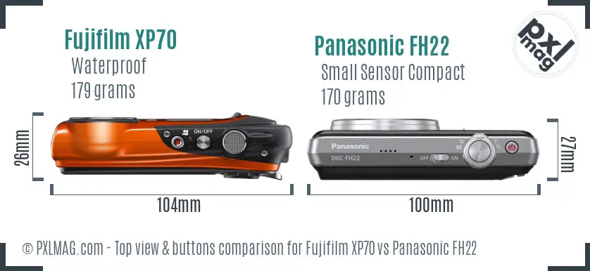 Fujifilm XP70 vs Panasonic FH22 top view buttons comparison