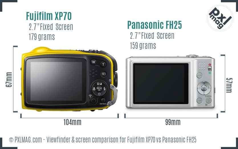 Fujifilm XP70 vs Panasonic FH25 Screen and Viewfinder comparison