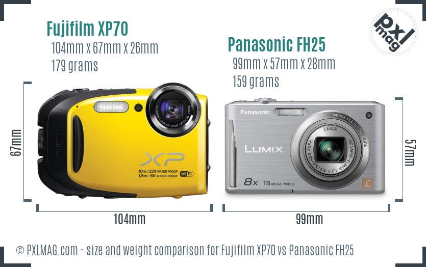 Fujifilm XP70 vs Panasonic FH25 size comparison