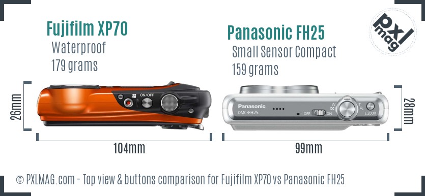 Fujifilm XP70 vs Panasonic FH25 top view buttons comparison