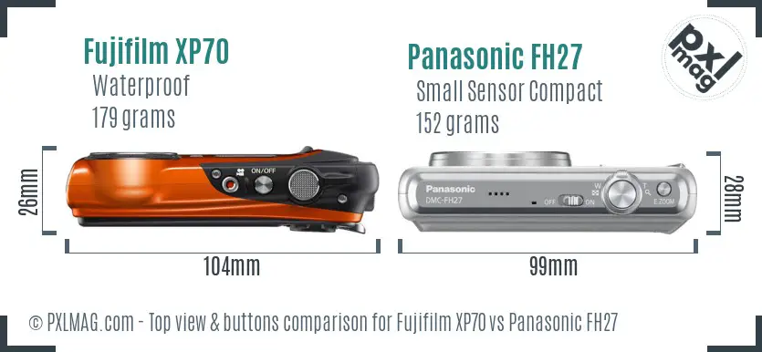 Fujifilm XP70 vs Panasonic FH27 top view buttons comparison Fujifilm XP70 vs Panasonic FH27 top view buttons comparison