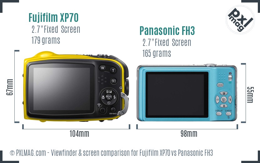 Fujifilm XP70 vs Panasonic FH3 Screen and Viewfinder comparison