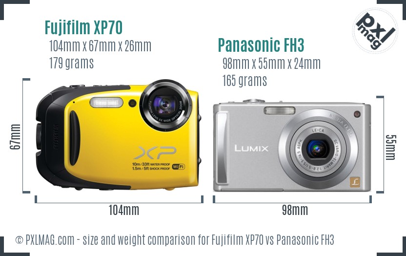 Fujifilm XP70 vs Panasonic FH3 size comparison Fujifilm XP70 vs Panasonic FH3 size comparison