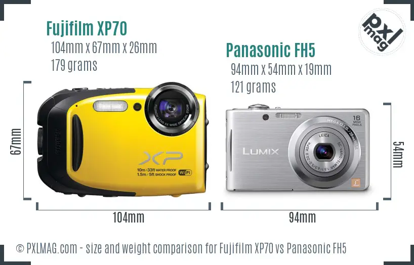 Fujifilm XP70 vs Panasonic FH5 size comparison