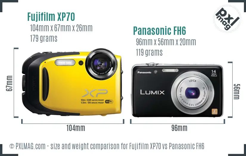 Fujifilm XP70 vs Panasonic FH6 size comparison