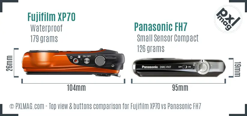 Fujifilm XP70 vs Panasonic FH7 top view buttons comparison