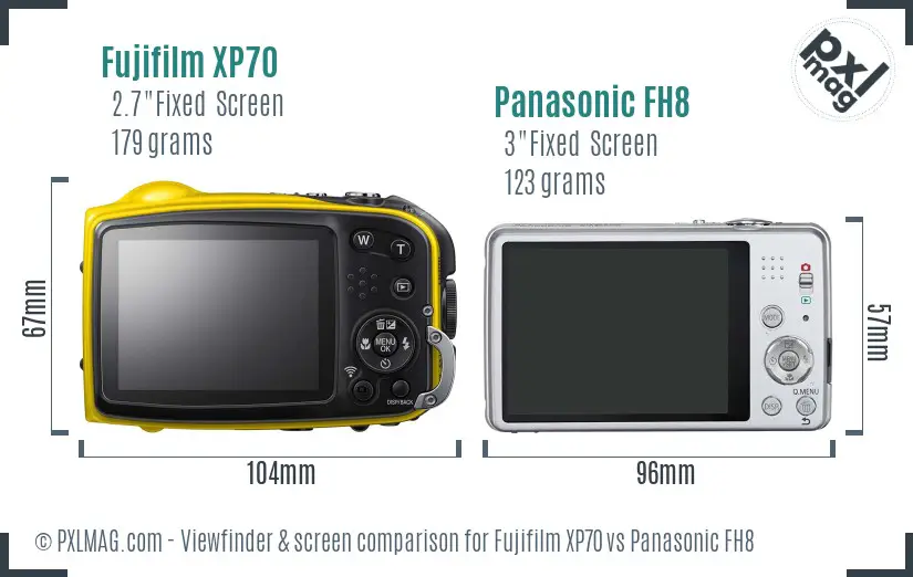 Fujifilm XP70 vs Panasonic FH8 Screen and Viewfinder comparison