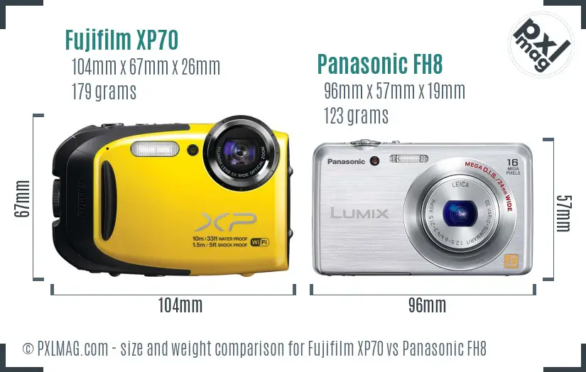 Fujifilm XP70 vs Panasonic FH8 size comparison