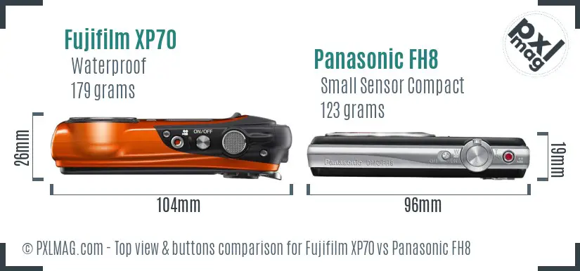 Fujifilm XP70 vs Panasonic FH8 top view buttons comparison