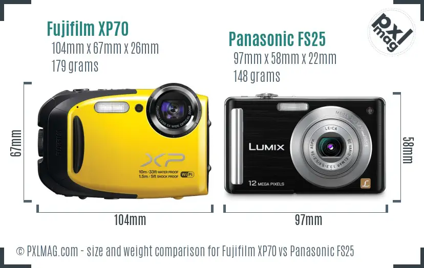 Fujifilm XP70 vs Panasonic FS25 size comparison Fujifilm XP70 vs Panasonic FS25 size comparison