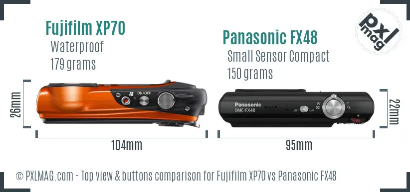Fujifilm XP70 vs Panasonic FX48 top view buttons comparison Fujifilm XP70 vs Panasonic FX48 top view buttons comparison