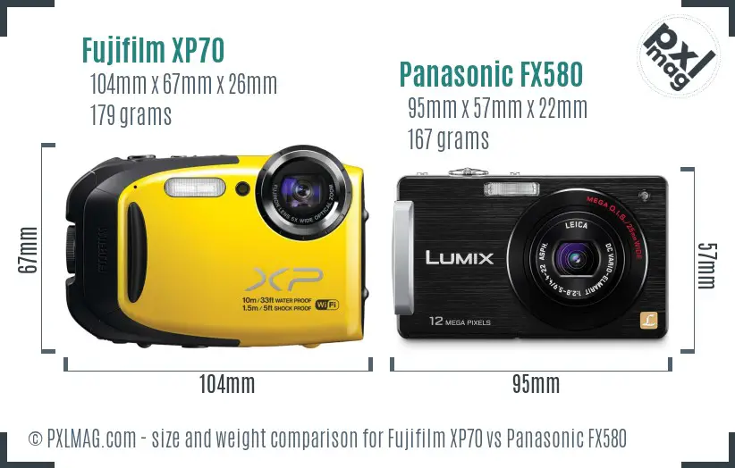 Fujifilm XP70 vs Panasonic FX580 size comparison Fujifilm XP70 vs Panasonic FX580 size comparison