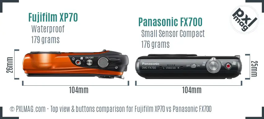 Fujifilm XP70 vs Panasonic FX700 top view buttons comparison