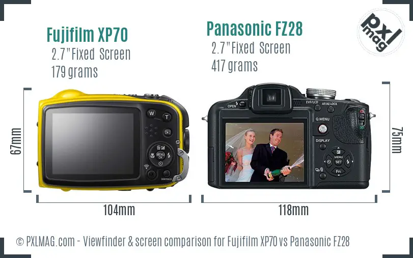 Fujifilm XP70 vs Panasonic FZ28 Screen and Viewfinder comparison