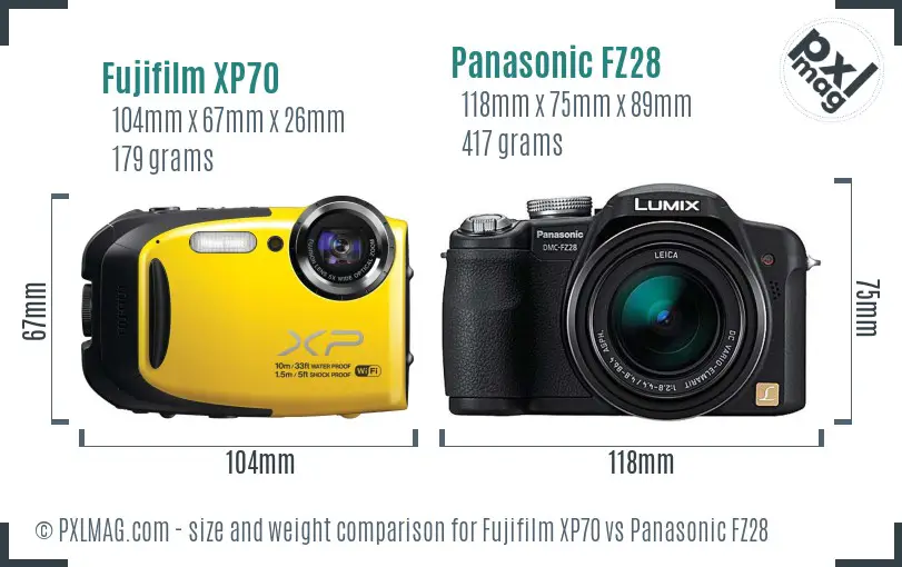 Fujifilm XP70 vs Panasonic FZ28 size comparison