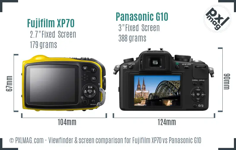Fujifilm XP70 vs Panasonic G10 Screen and Viewfinder comparison