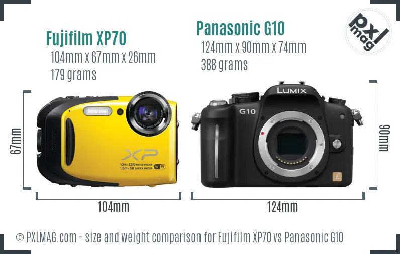 Fujifilm XP70 vs Panasonic G10 size comparison