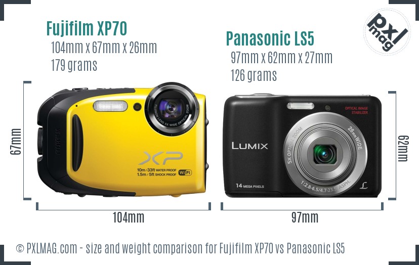 Fujifilm XP70 vs Panasonic LS5 size comparison