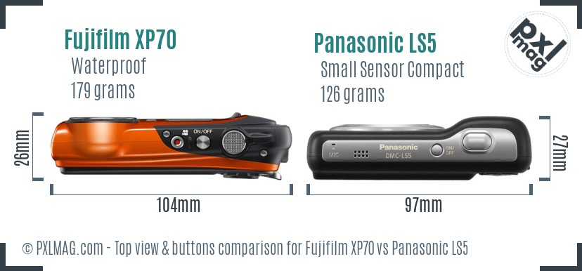 Fujifilm XP70 vs Panasonic LS5 top view buttons comparison