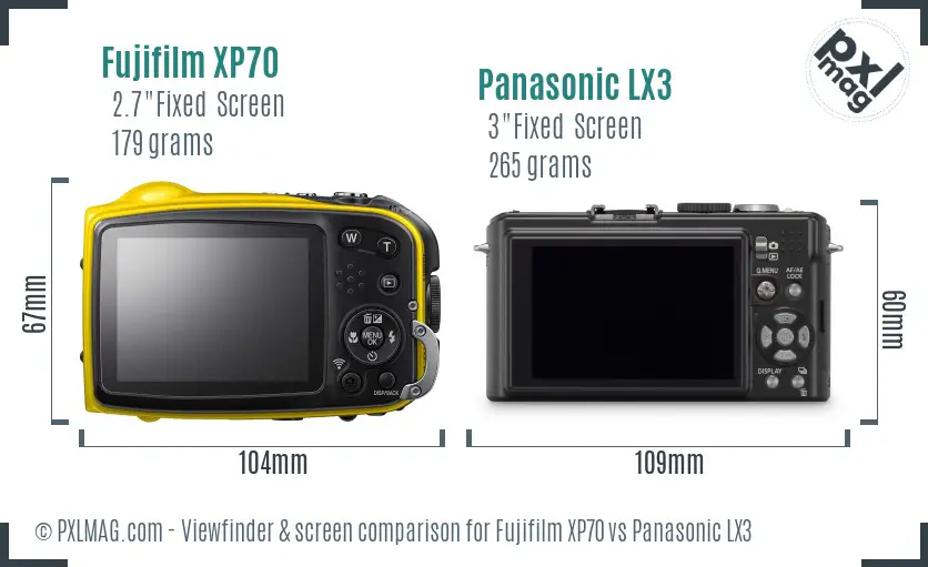 Fujifilm XP70 vs Panasonic LX3 Screen and Viewfinder comparison