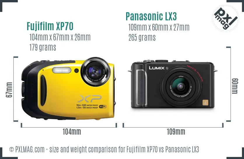 Fujifilm XP70 vs Panasonic LX3 size comparison