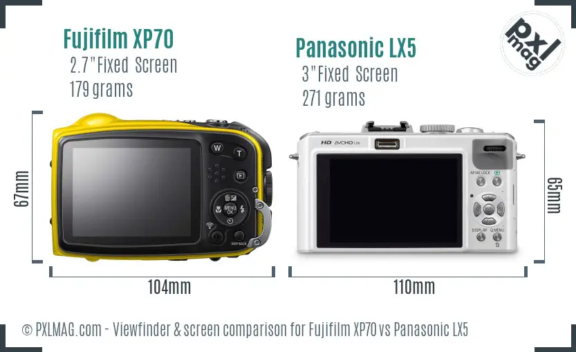 Fujifilm XP70 vs Panasonic LX5 Screen and Viewfinder comparison