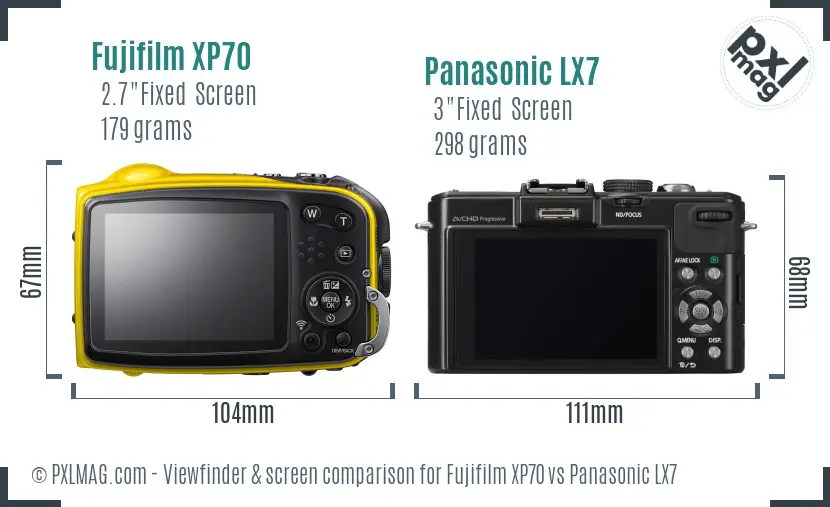 Fujifilm XP70 vs Panasonic LX7 Screen and Viewfinder comparison