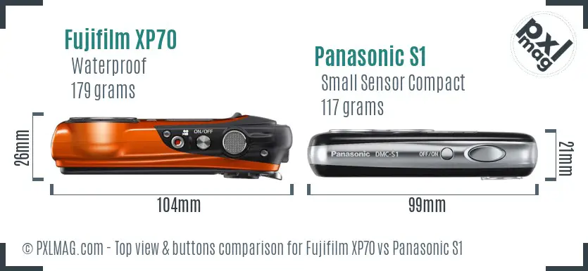 Fujifilm XP70 vs Panasonic S1 top view buttons comparison