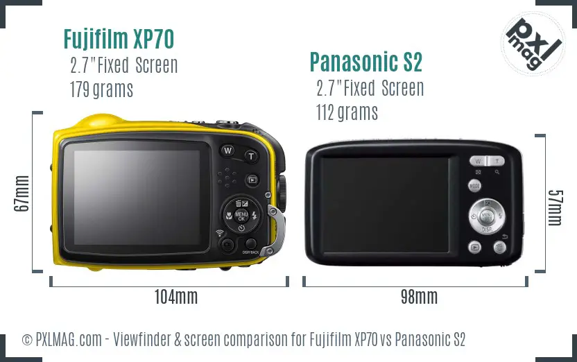 Fujifilm XP70 vs Panasonic S2 Screen and Viewfinder comparison